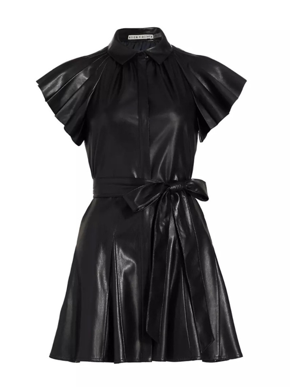 Alice + Olivia McKell Black Faux Leather Self Tie A-Line Dress Size 12 NWT